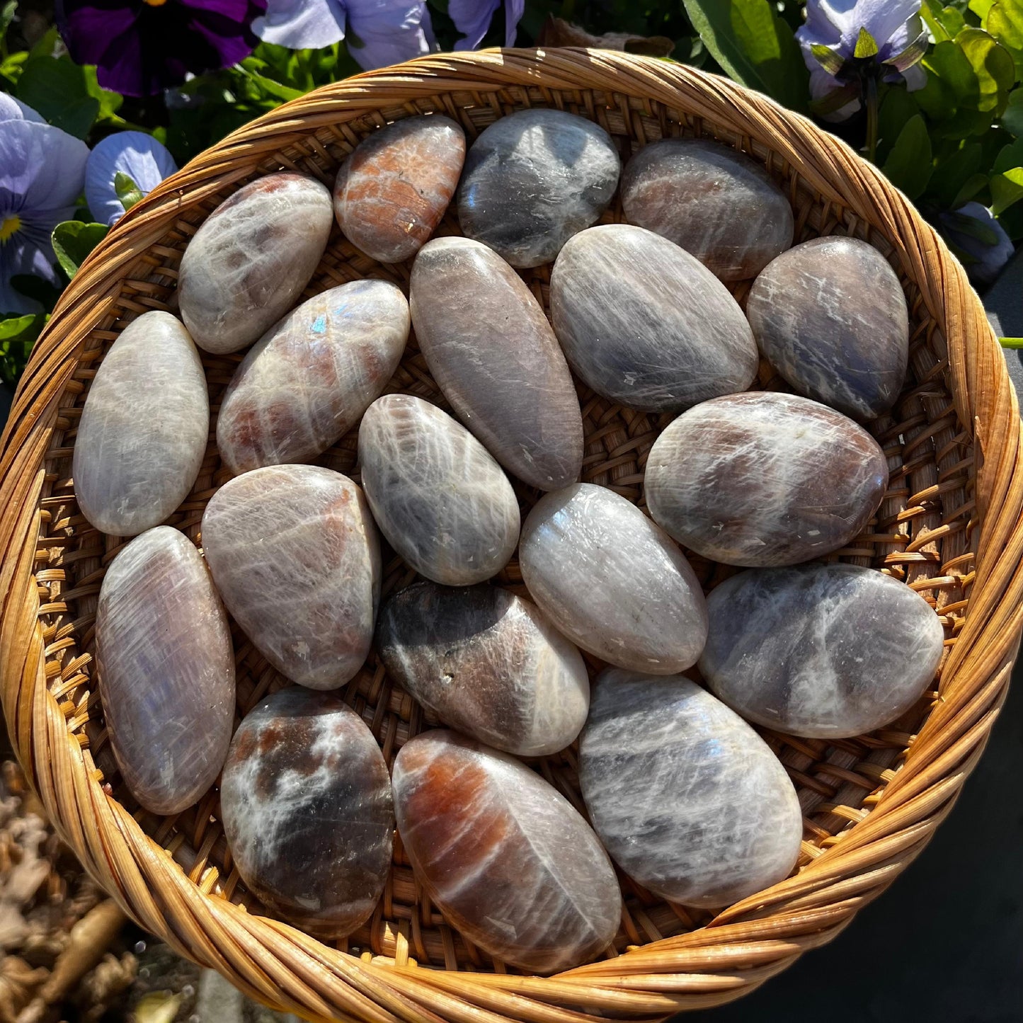 Sunstone in Moonstone Mini Palm Stones